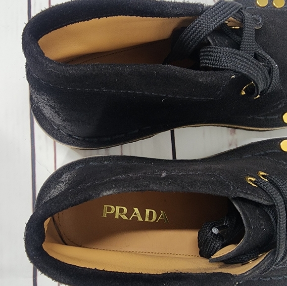 Prada Studded Lace-Up Desert Chukka Boots in Black Nubuck 35 5 - Picture 5 of 9